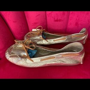 GAP Women's Gold Leather Moccasin Flats Woven Sz 9